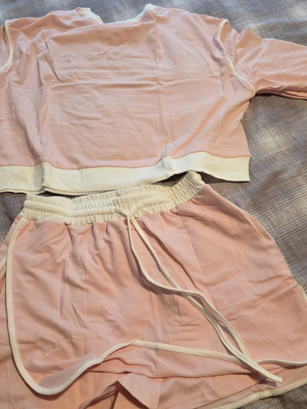 Women’s Pink Two-Piece Lounge Set with White Trim